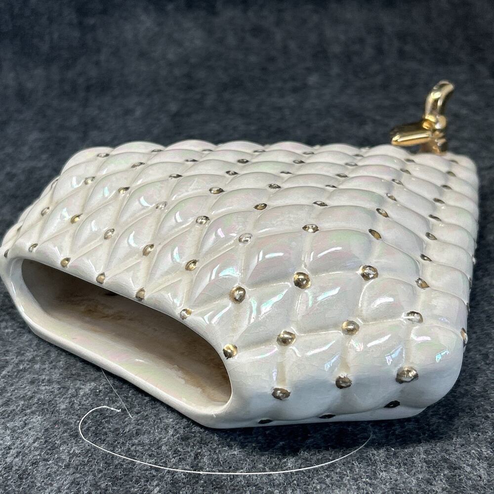 Vintage Arnels Wall Pocket Diamond Shaped Quilted Gold Spout Ceramic Decor